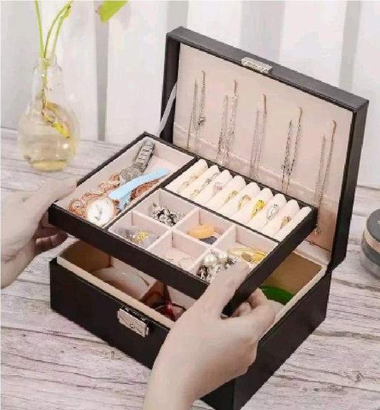 Double Layered Luxury Jewelry Box | Large Organizer for Rings, Watches & Accessories