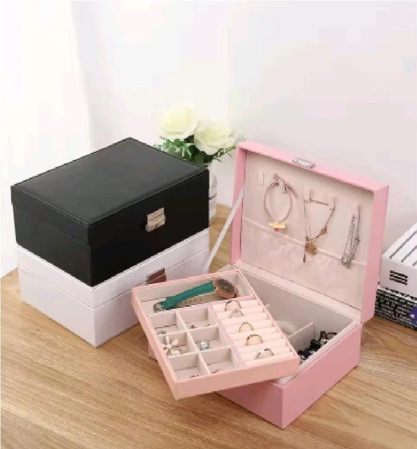 Double Layered Luxury Jewelry Box | Large Organizer for Rings, Watches & Accessories